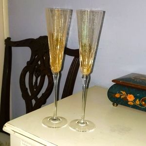 Mosher and Pebbles champagne flutes